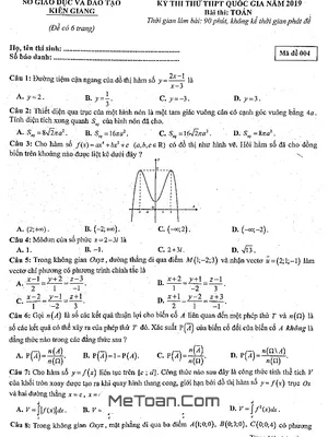 Đề thi thử THPT Quốc gia môn Toán năm 2019 sở GD&ĐT Kiên Giang