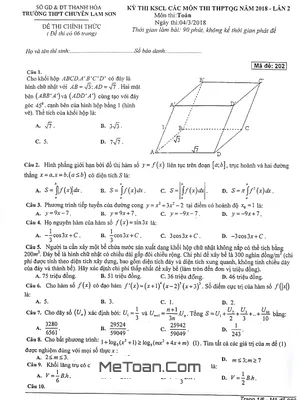 Đề thi KSCL môn Toán THPTQG 2018 trường THPT chuyên Lam Sơn – Thanh Hóa lần 2 (có đáp án)