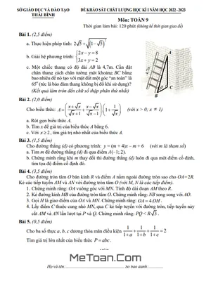 Đề thi học kì 1 Toán 9 năm 2022 - 2023 sở GD&ĐT Thái Bình