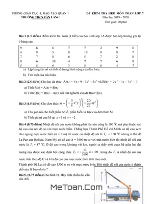 Đề kiểm tra học kì 2 Toán 7 năm 2019 - 2020 trường THCS Văn Lang - TP HCM