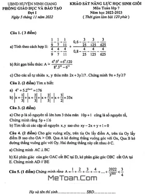 Đề thi HSG Toán 7 đợt 1 năm 2022-2023 phòng GD&ĐT Ninh Giang, Hải Dương