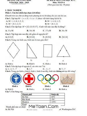 Ma Trận và Đề Thi Cuối Kỳ 1 Toán 6 Năm 2024-2025 THCS Liên Khê (Có Đáp Án)
