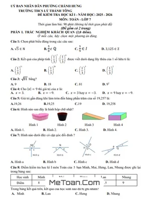 Đề Thi Học Kì 1 Toán 7 (Năm Học 2025–2026) Trường THCS Lý Thánh Tông – TP. Hồ Chí Minh