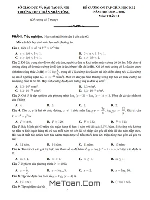 Đề cương ôn tập giữa kì 2 Toán 11 năm học 2025 – 2026 tại THPT Trần Nhân Tông – Hà Nội