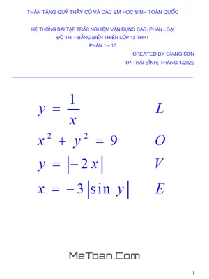 Hệ thống bài tập trắc nghiệm vận dụng cao, phân loại đồ thị - bảng biến thiên (phần 1 - 10)
