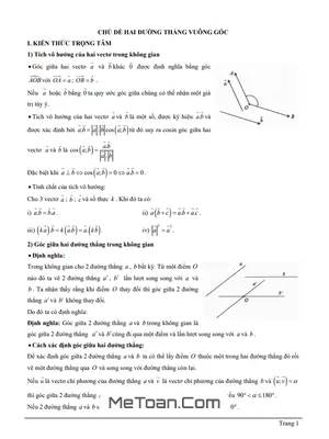 Tài Liệu Hai Đường Thẳng Vuông Góc Lớp 11: Trọng Tâm Kiến Thức Và Bài Tập