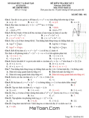 Đề thi HK1 Toán 12 năm học 2019 - 2020 sở GD&ĐT An Giang