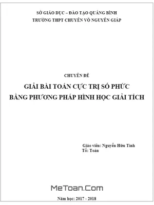 Giải Bài Toán Cực Trị Số Phức Bằng Phương Pháp Hình Học Giải Tích