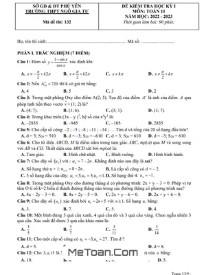 Đề thi học kì 1 Toán 11 năm 2022 – 2023 trường THPT Ngô Gia Tự – Phú Yên