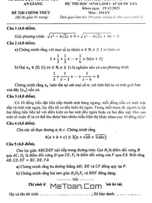 Đề chọn đội tuyển HSGQG môn Toán năm 2021 - 2022 Sở GD&ĐT An Giang