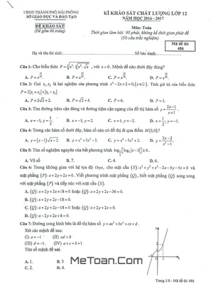 Đề Thi Thử THPT Quốc Gia 2017 Môn Toán Sở GD&ĐT Hải Phòng