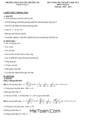 Đề Cương Ôn Tập Giữa Kì 2 Môn Toán Lớp 9 Năm 2022 - 2023 Trường THCS Nguyễn Trường Tộ - Hà Nội