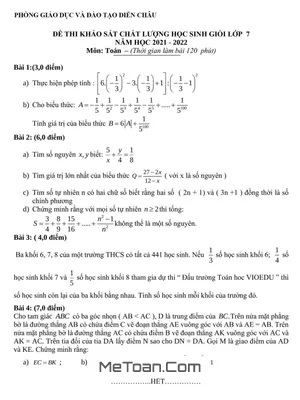 Đề thi học sinh giỏi Toán 7 năm 2021 - 2022 phòng GD&ĐT Diễn Châu - Nghệ An