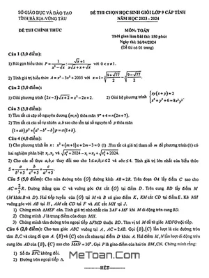 Đề thi HSG Toán 9 cấp tỉnh năm 2023-2024 - Sở GD&ĐT Bà Rịa - Vũng Tàu