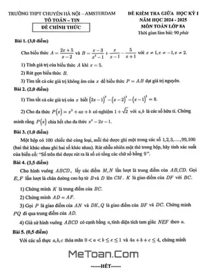 Đề Thi Giữa Kỳ 1 Toán 8 Năm 2024 - 2025 Trường Chuyên Hà Nội - Amsterdam