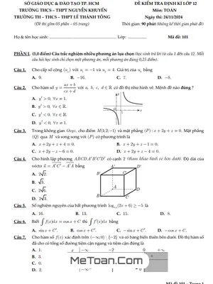 Đề kiểm tra Toán 12 năm 2024 - 2025 trường Nguyễn Khuyến & Lê Thánh Tông - TP HCM (24/11/2024)