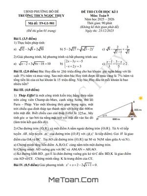 Đề Thi Cuối Học Kì 1 Môn Toán 9 Năm Học 2025 – 2026 Trường THCS Ngọc Thụy – Hà Nội