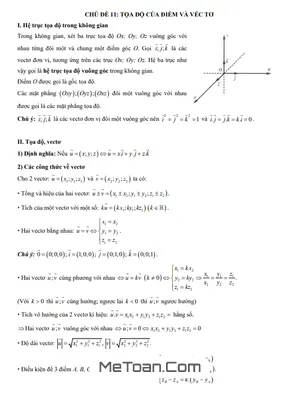 Trắc nghiệm Tọa độ Điểm và Vectơ trong Không Gian Lớp 12 - Bài tập có lời giải