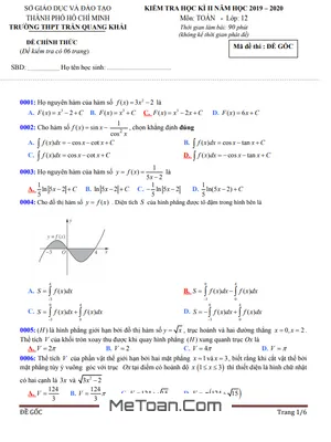 Đề Thi Học Kì 2 Môn Toán Lớp 12 Năm 2019 - 2020 Trường THPT Trần Quang Khải - TP.HCM (Có Đáp Án)