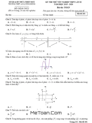 Đề thi thử THPT Quốc Gia 2020 môn Toán lần 2 trường An Lương Đông - TT Huế