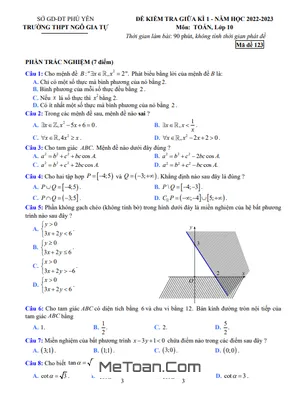 Đề thi giữa kỳ 1 Toán 10 năm 2022 – 2023 trường THPT Ngô Gia Tự – Phú Yên