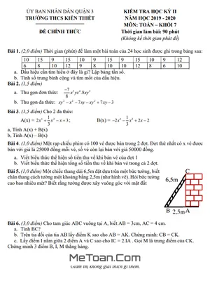 Đề thi HK2 Toán lớp 7 năm 2019 - 2020 trường THCS Kiến Thiết - TP.HCM