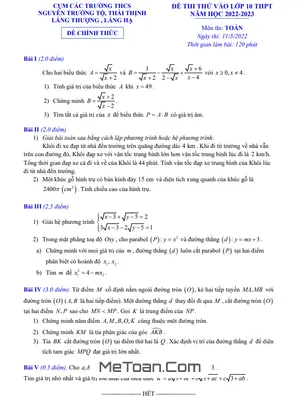 Đề thi thử Toán vào 10 năm 2022 - 2023 cụm trường THCS quận Đống Đa - Hà Nội