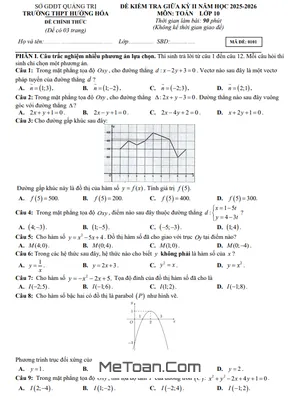 Đề Thi Toán Lớp 10 Giữa Kỳ 2 Năm 2025-2026 Trường THPT Hướng Hóa - Quảng Trị