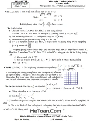 Đề thi học sinh giỏi Toán 11 năm 2022 - 2023 trường THPT Thị xã Quảng Trị