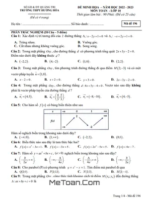 Đề minh họa giữa kì 2 Toán 10 năm 2022 – 2023 trường THPT Hướng Hóa – Quảng Trị