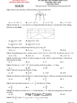 Đề thi thử THPT 2024 môn Toán lần 1 trường THPT Yên Châu – Sơn La