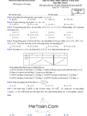 Đề thi thử tốt nghiệp THPT 2020 môn Toán trường THPT Hùng Vương – Quảng Nam