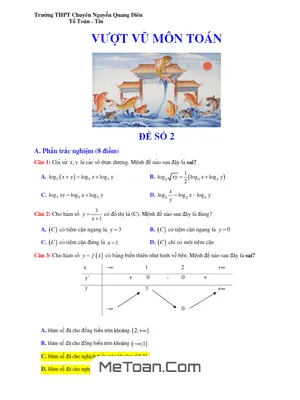 Đề Thi Vượt Vũ Môn Toán 2018 Lần 2 Trường THPT Chuyên Nguyễn Quang Diêu - Đồng Tháp