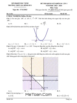Đề khảo sát Toán 10 lần 1 năm 2023 – 2024 trường THPT Gia Bình 1 – Bắc Ninh