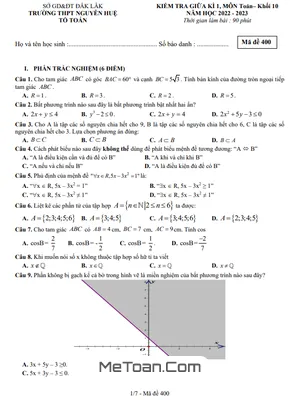Đề giữa học kì 1 Toán 10 năm 2022 – 2023 trường THPT Nguyễn Huệ – Đắk Lắk