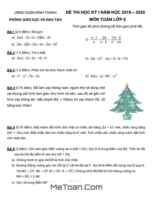 Đề thi học kỳ 1 Toán 8 năm 2019 - 2020 phòng GD&ĐT Bình Thạnh - TP HCM