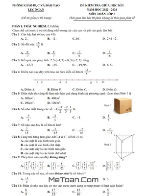 Đề giữa học kì 1 Toán 7 năm 2023 – 2024 phòng GD&ĐT Lục Ngạn – Bắc Giang