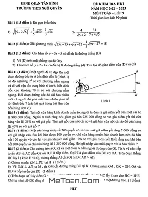 Đề kiểm tra HK1 Toán 9 năm 2022 – 2023 trường THCS Ngô Quyền – TP HCM