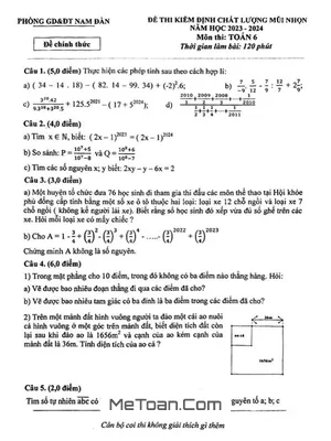 Đề KĐCL mũi nhọn Toán 6 năm 2023 - 2024 phòng GD&ĐT Nam Đàn - Nghệ An