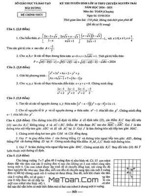 Đề thi vào lớp 10 Toán (chuyên) trường chuyên Nguyễn Trãi - Hải Dương năm 2024 - 2025