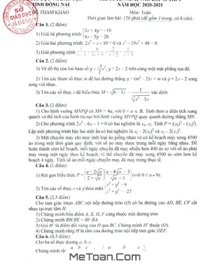 Đề thi tham khảo môn Toán vào lớp 10 năm 2020 - 2021 Sở GD&ĐT Đồng Nai