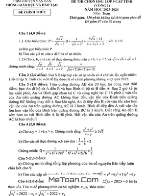 Đề HSG Toán 9 Cấp Tỉnh Vòng 1 Năm 2023 - 2024 Phòng GD&ĐT Văn Bàn - Lào Cai