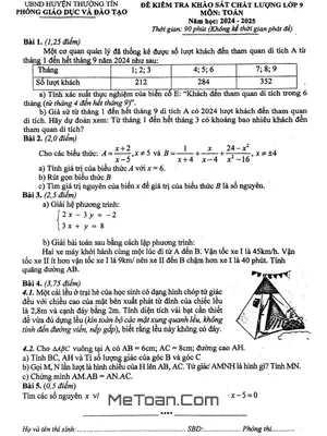 Đề khảo sát Toán 9 năm 2024 - 2025 phòng GD&ĐT Thường Tín - Hà Nội
