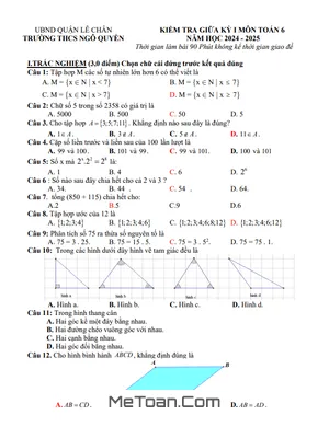 Đề Thi Giữa Học Kì 1 Toán 6 Năm 2024 - 2025 Trường THCS Ngô Quyền - Hải Phòng