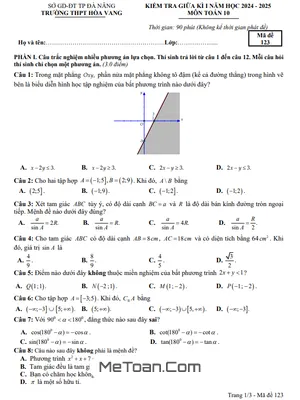 Đề Thi Giữa Kì 1 Toán 10 Năm 2024 - 2025 Trường THPT Hòa Vang - Đà Nẵng