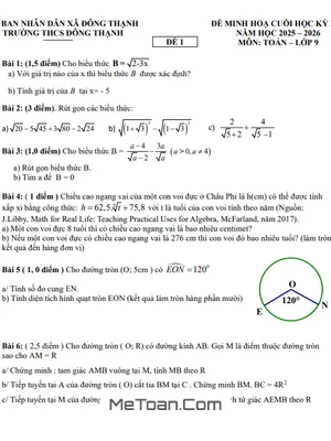 Đề Minh Họa Cuối Kỳ 1 Toán 9 Năm Học 2025 – 2026 Trường THCS Đông Thạnh – TP. Hồ Chí Minh