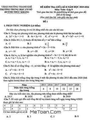 Đề Thi Giữa Kỳ 2 Toán Lớp 9 Năm 2025-2026 Trường THCS Huỳnh Thúc Kháng, Đà Nẵng