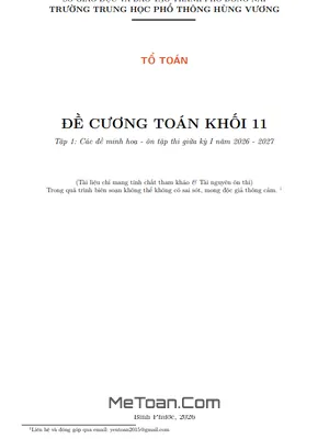 Đề Minh Họa Thi Giữa Kỳ 1 Toán 11 Năm 2026-2027 THPT Hùng Vương Đồng Nai