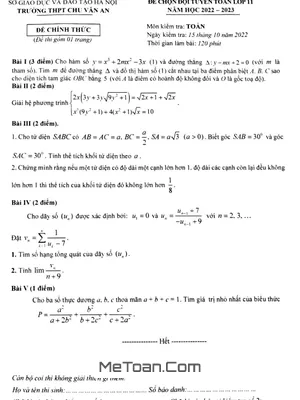 Đề Chọn Đội Tuyển Toán 11 Năm 2022 - 2023 Trường THPT Chu Văn An - Hà Nội