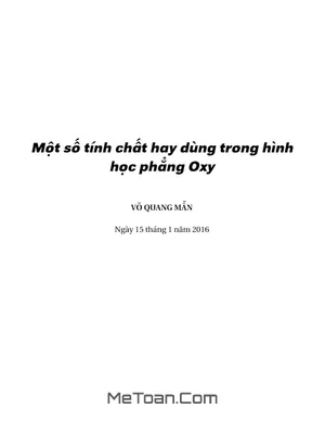 Vận Dụng Các Tính Chất Hình Học Phẳng Vào Bài Toán Tọa Độ Oxy - Võ Quang Mẫn (Tập 1 - 2016)